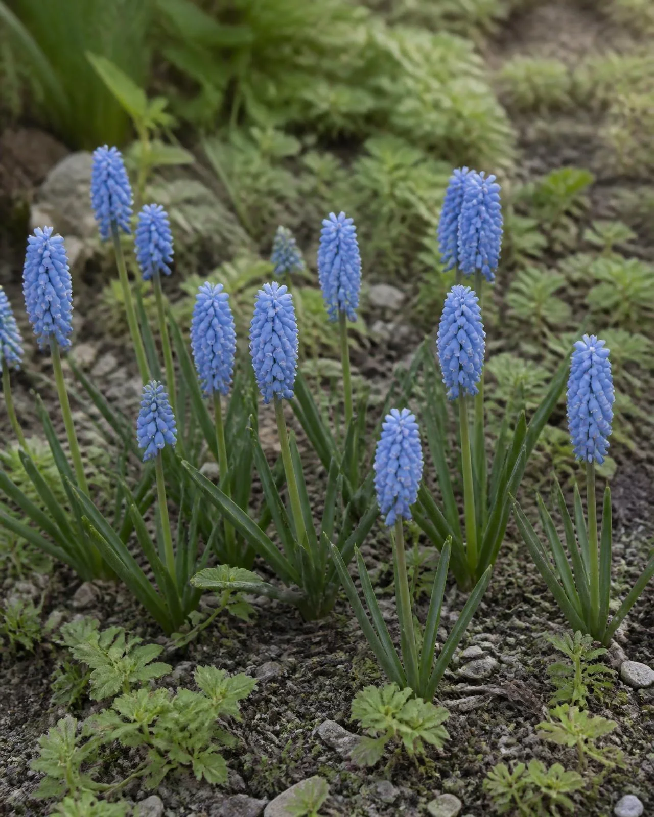 Muscari azzurro polvere — Muscari armeniacum 'Valerie Finnis', pianta in crescita