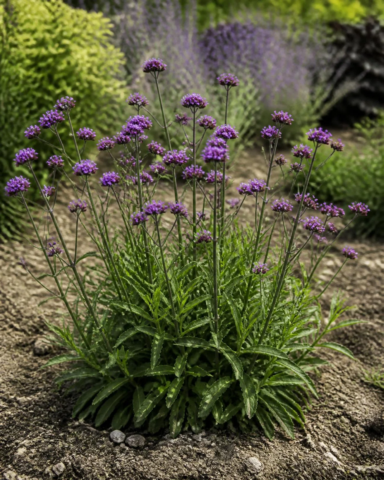 Verbena viola compatta — Verbena bonariensis ‘Lollipop’, pianta in crescita